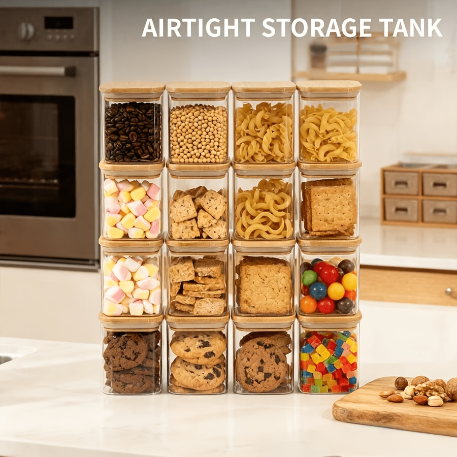 Food Storage Glass Box - 2/4/6/12Pcs-400Ml Square Glass Sealed Jars, Kitchen