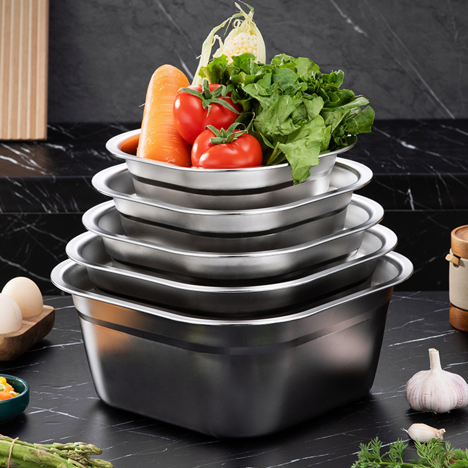 Food Storage For Room - Stainless Steel Square Basin Versatile Mixing