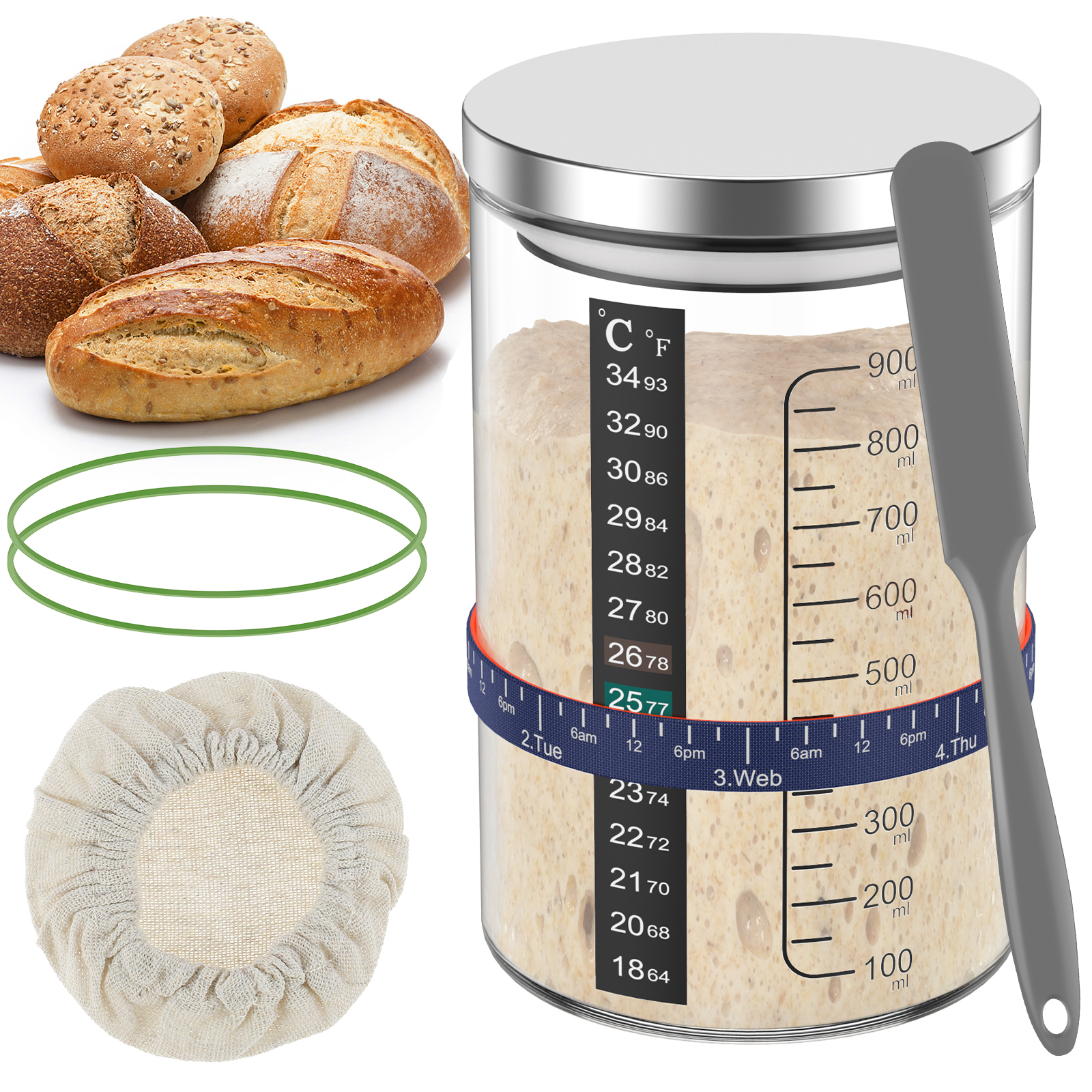 Food Storage Glass Box - Sourdough Starter Jar Kit 900ml Dough