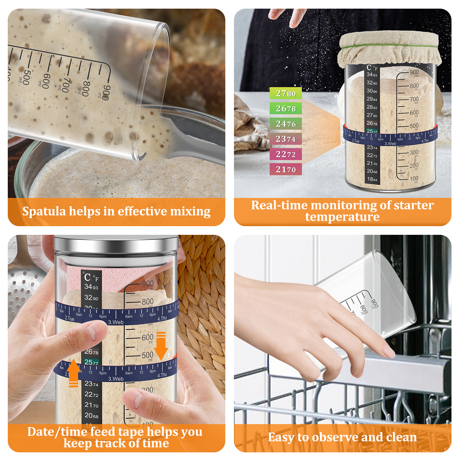 Sourdough Starter Jar 900ml St - Food Storage Glass Box reseña y precio