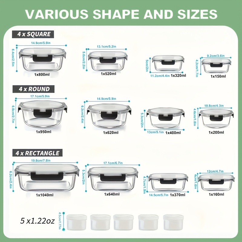 17pcs Glass Food Storage Conta - Food Storage Freezer Containers reseña y precio