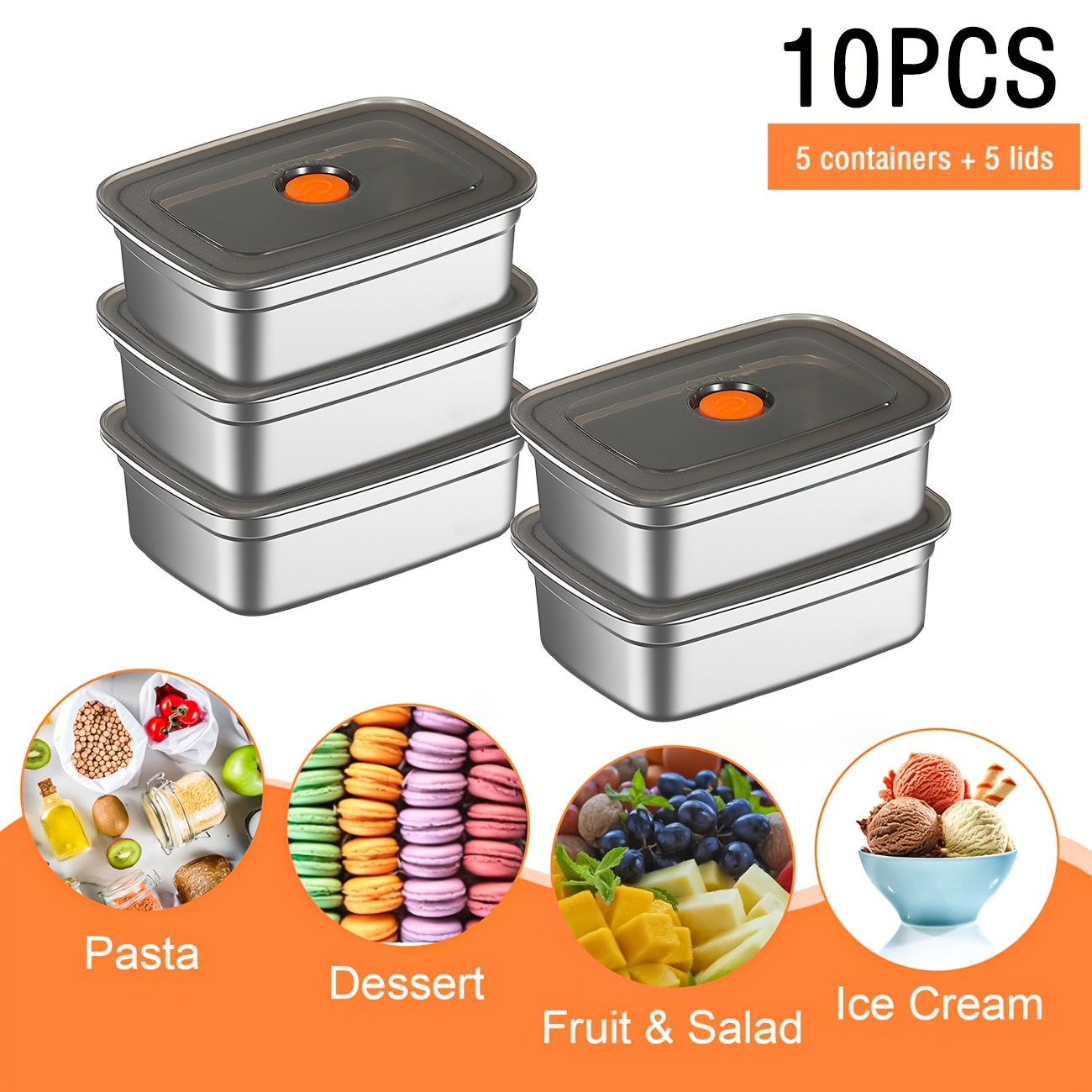 10-Piece Stainless Steel Food  - Food Storage Freezer Containers reseña y precio