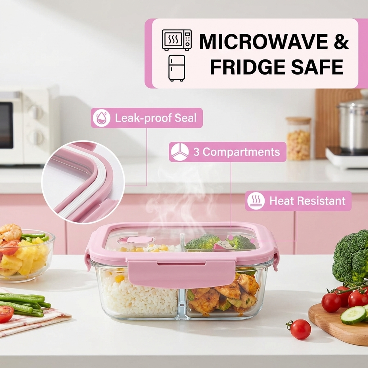 Pink Glass Lunch Box, 1050ml L - Lock And Lock Food Storage reseña y precio