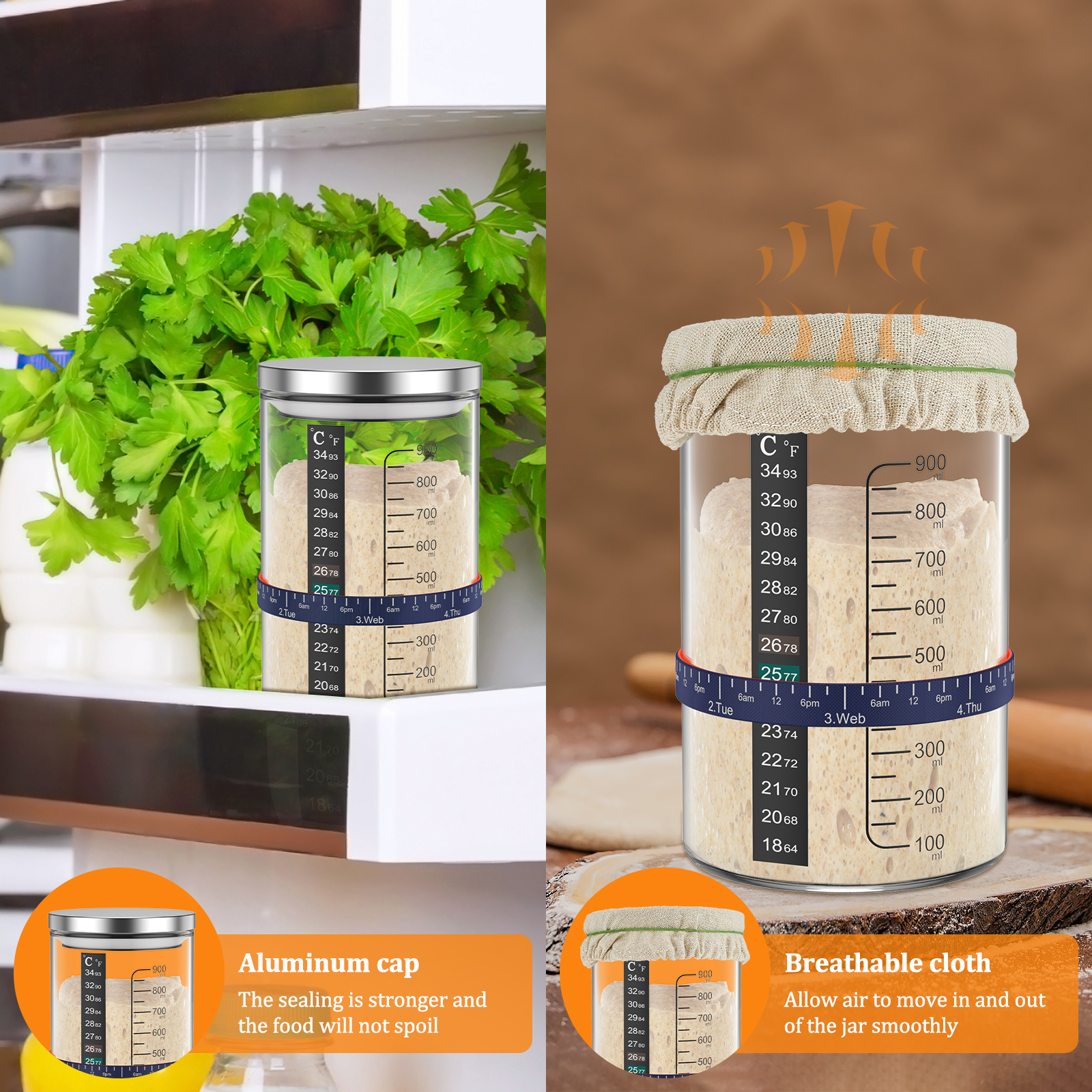 Sourdough Starter Jar Kit 900m - Food Storage Glass Box reseña y precio