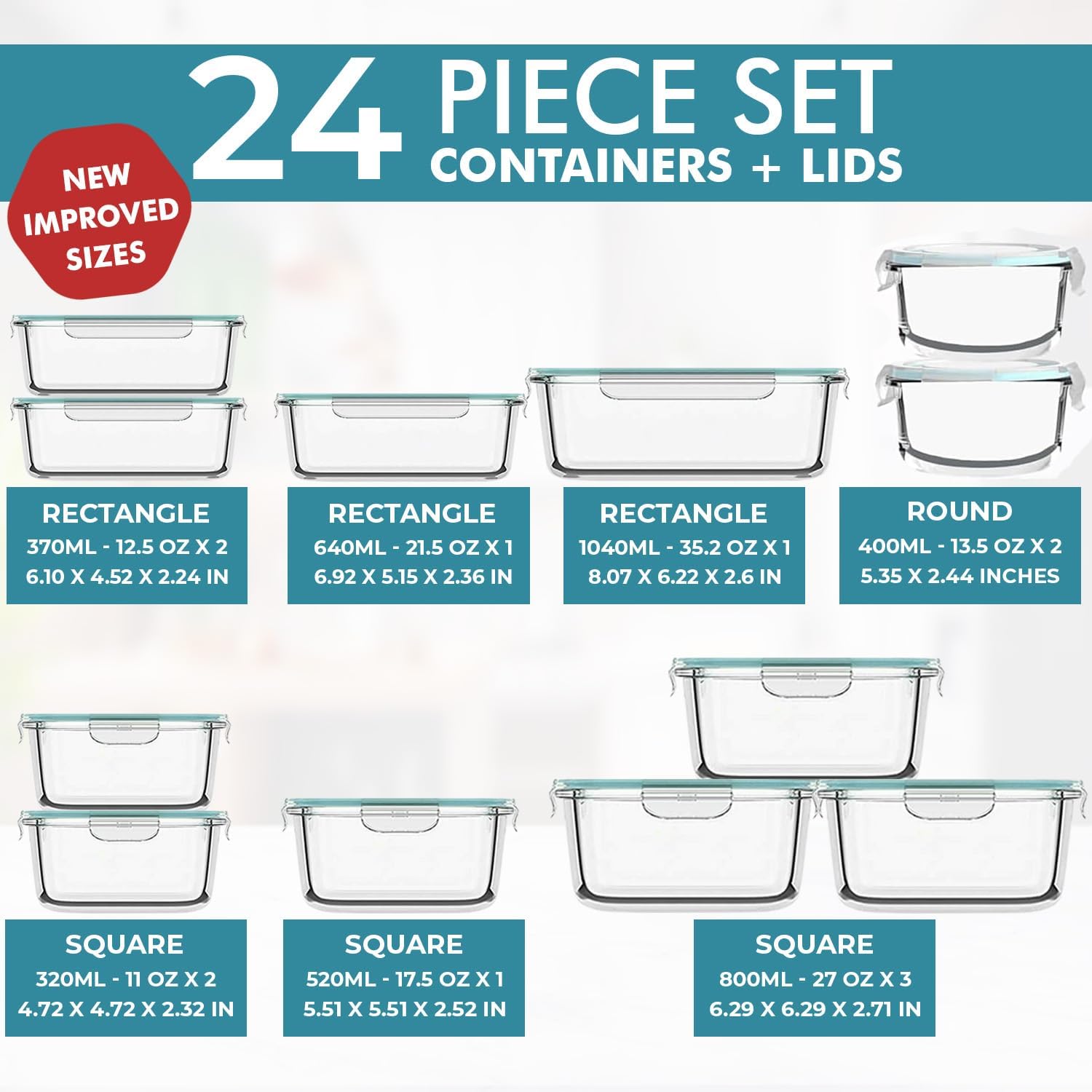 24 Pc Airtight Glass Food Stor - Food Storage Freezer Containers reseña y precio