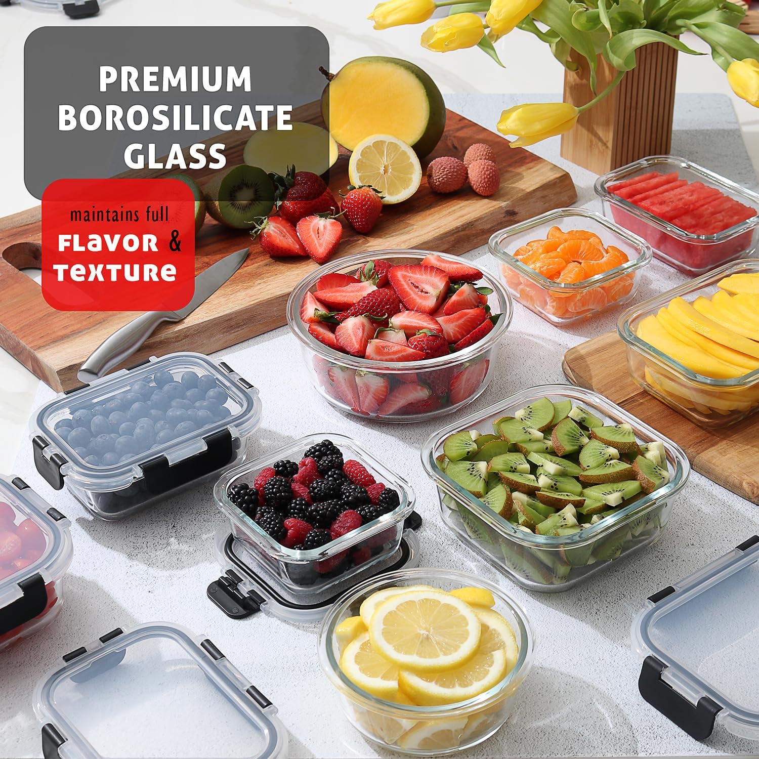 48-Piece Glass Food Storage Co - Food Storage Freezer Containers reseña y precio
