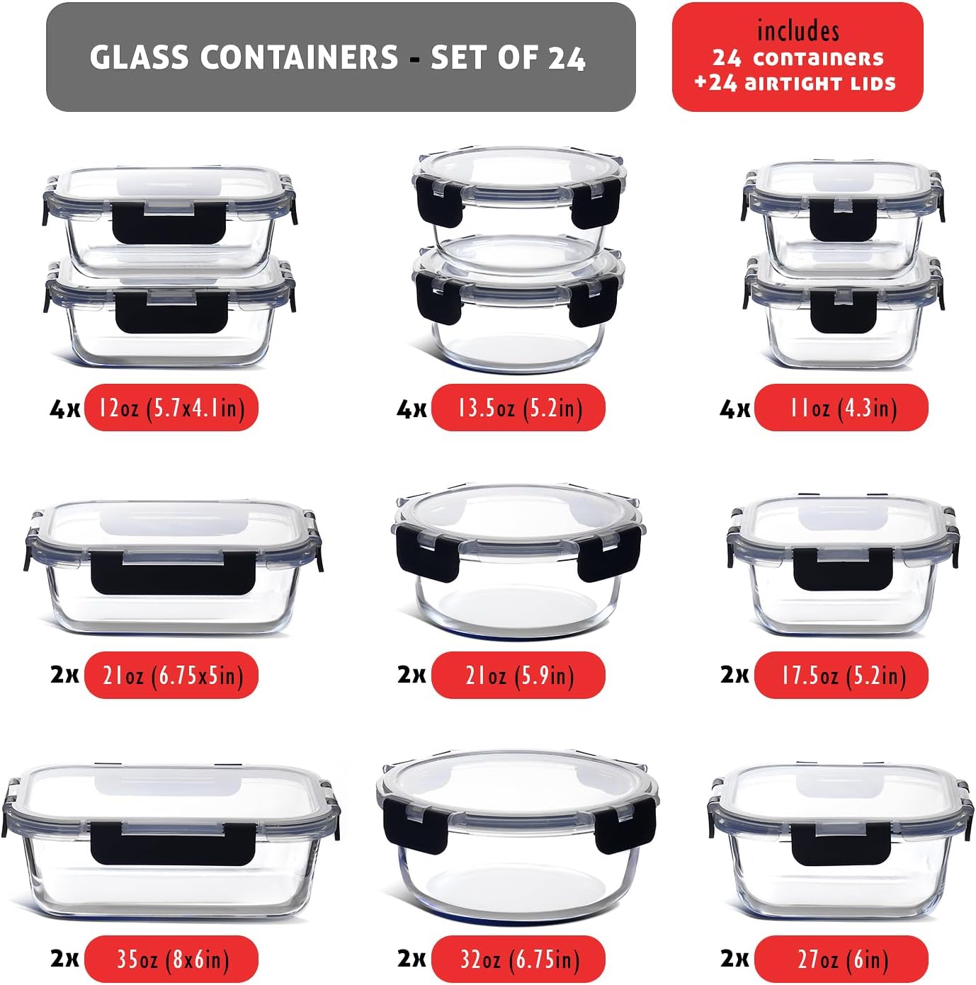 48-Piece Glass Food Storage Co - Food Storage Freezer Containers reseña y precio