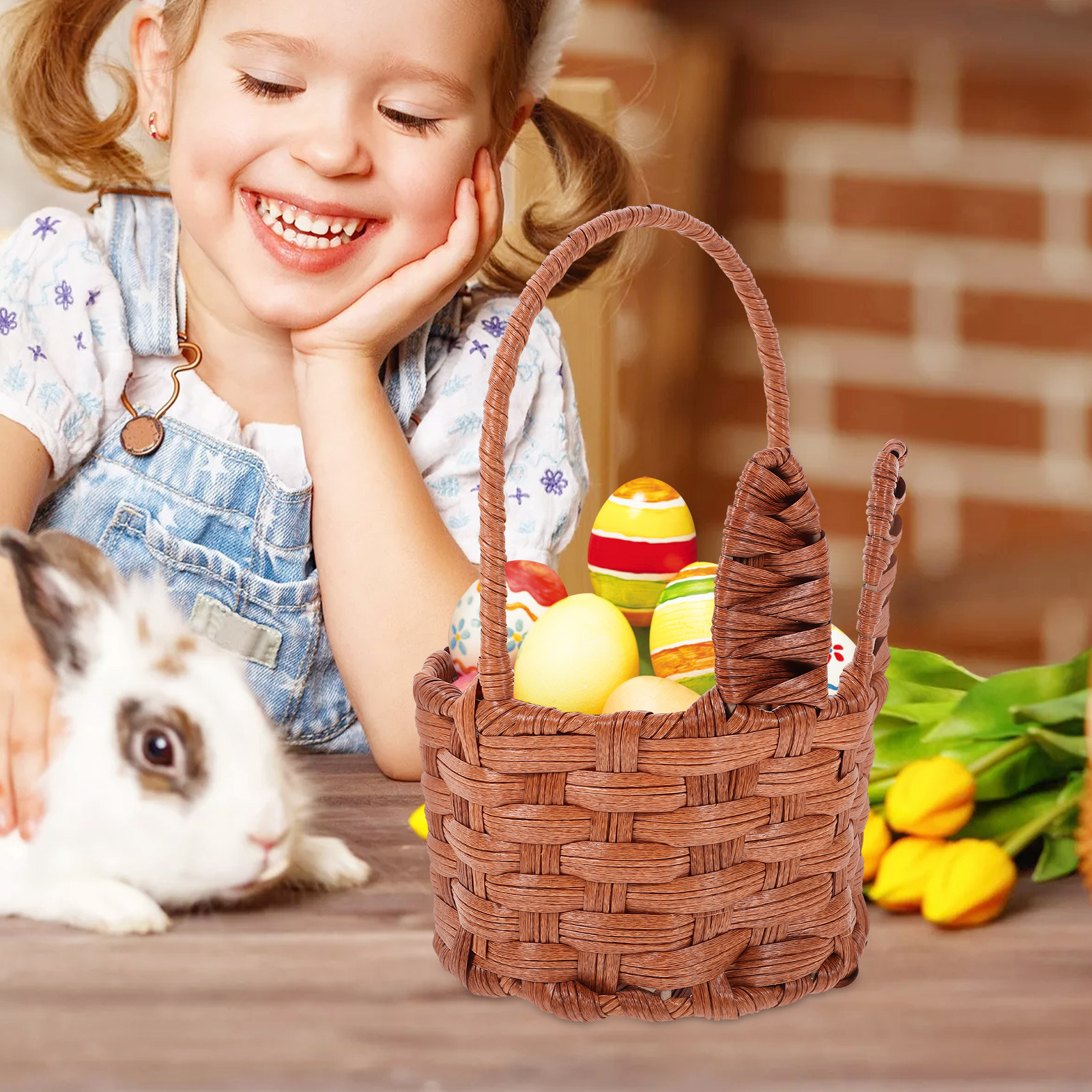 Easter Woven Bunny Ear Basket  - Egg Storage Holder reseña y precio